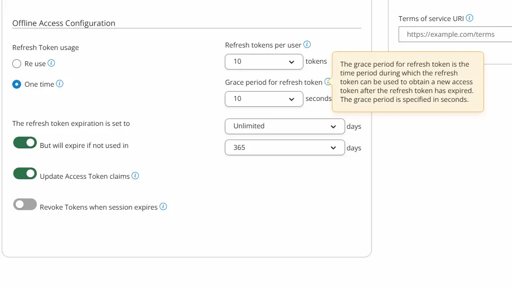 screenshot of our Visma Connect grace period setting