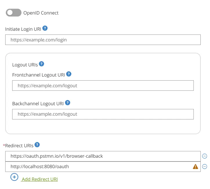 screenshot showing our redirect URI setup for postman